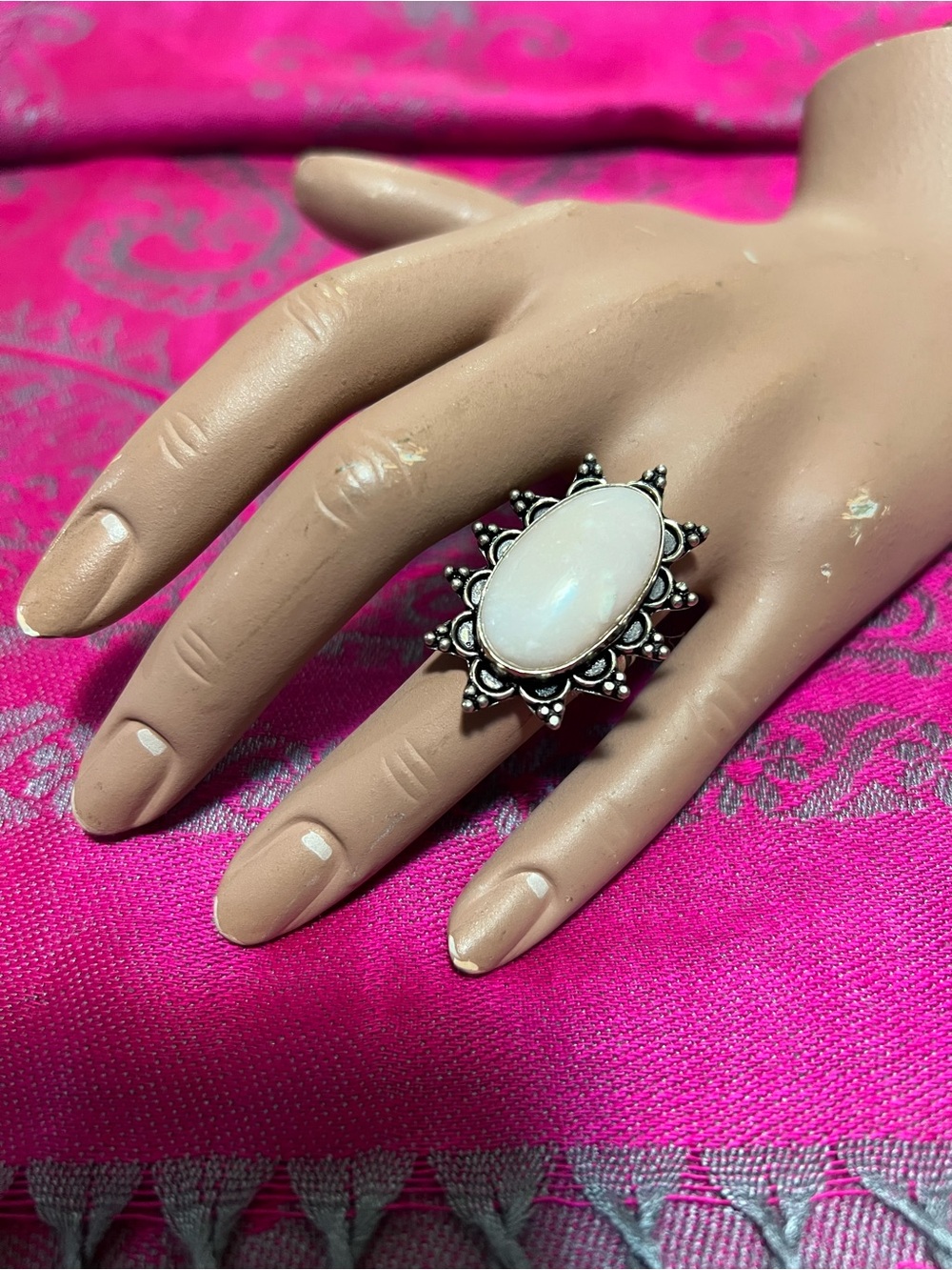 Silver Plated Pink Opal Statement Ring